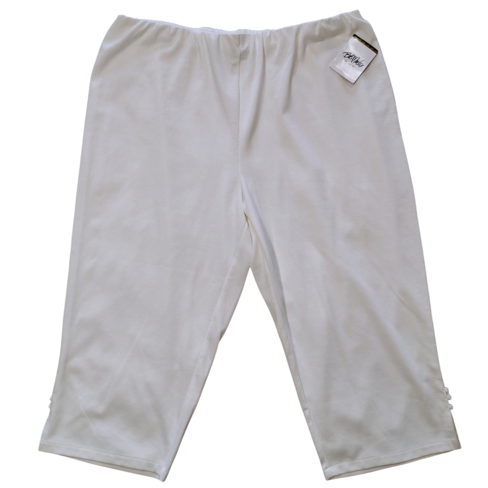 Bob Mackie Wearable Art White Capri Pants Button Hem NWT Flaw Size 3X